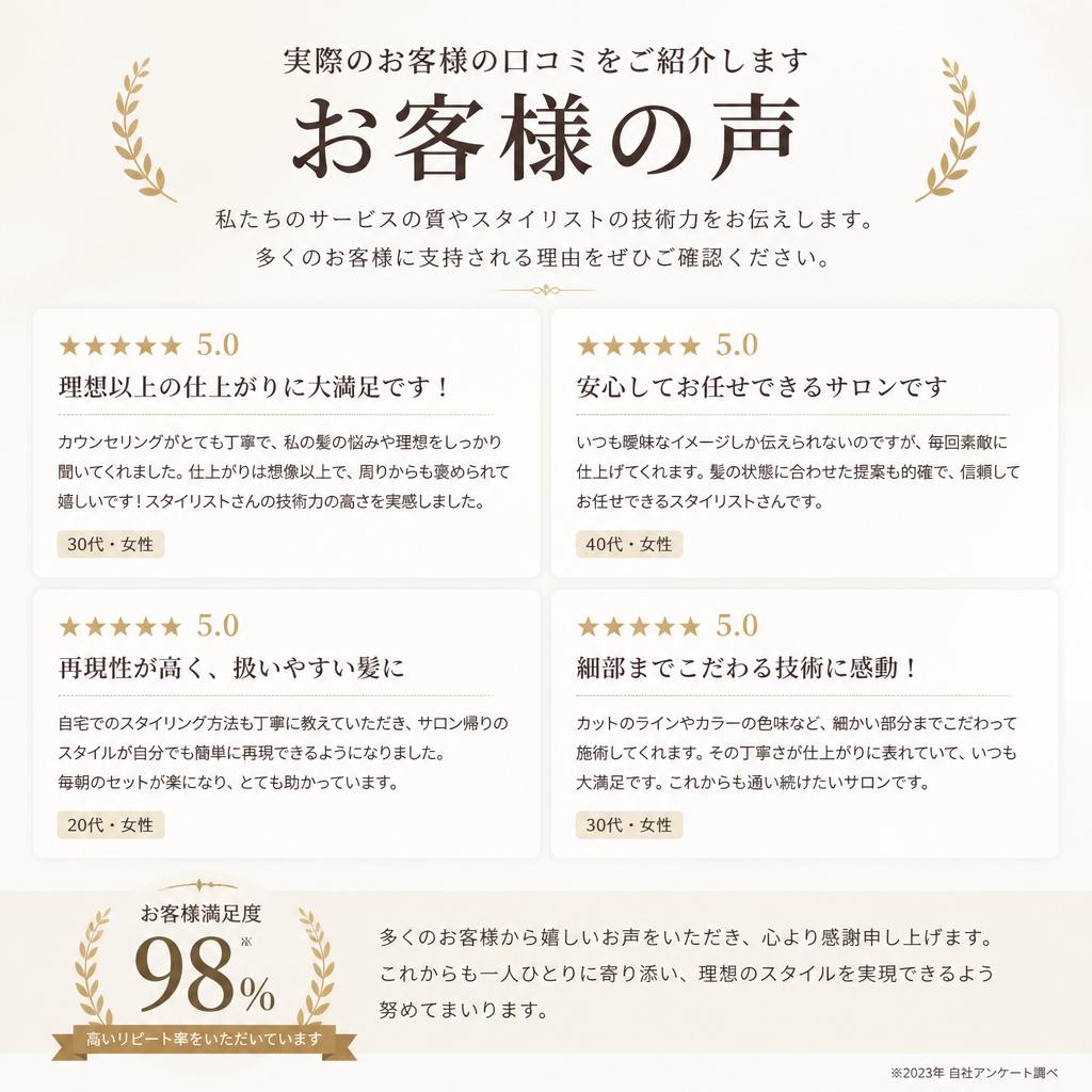 お客様の声：口コミで広がる信頼